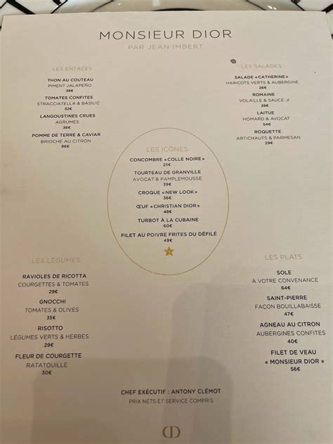 cafe Dior menu Paris